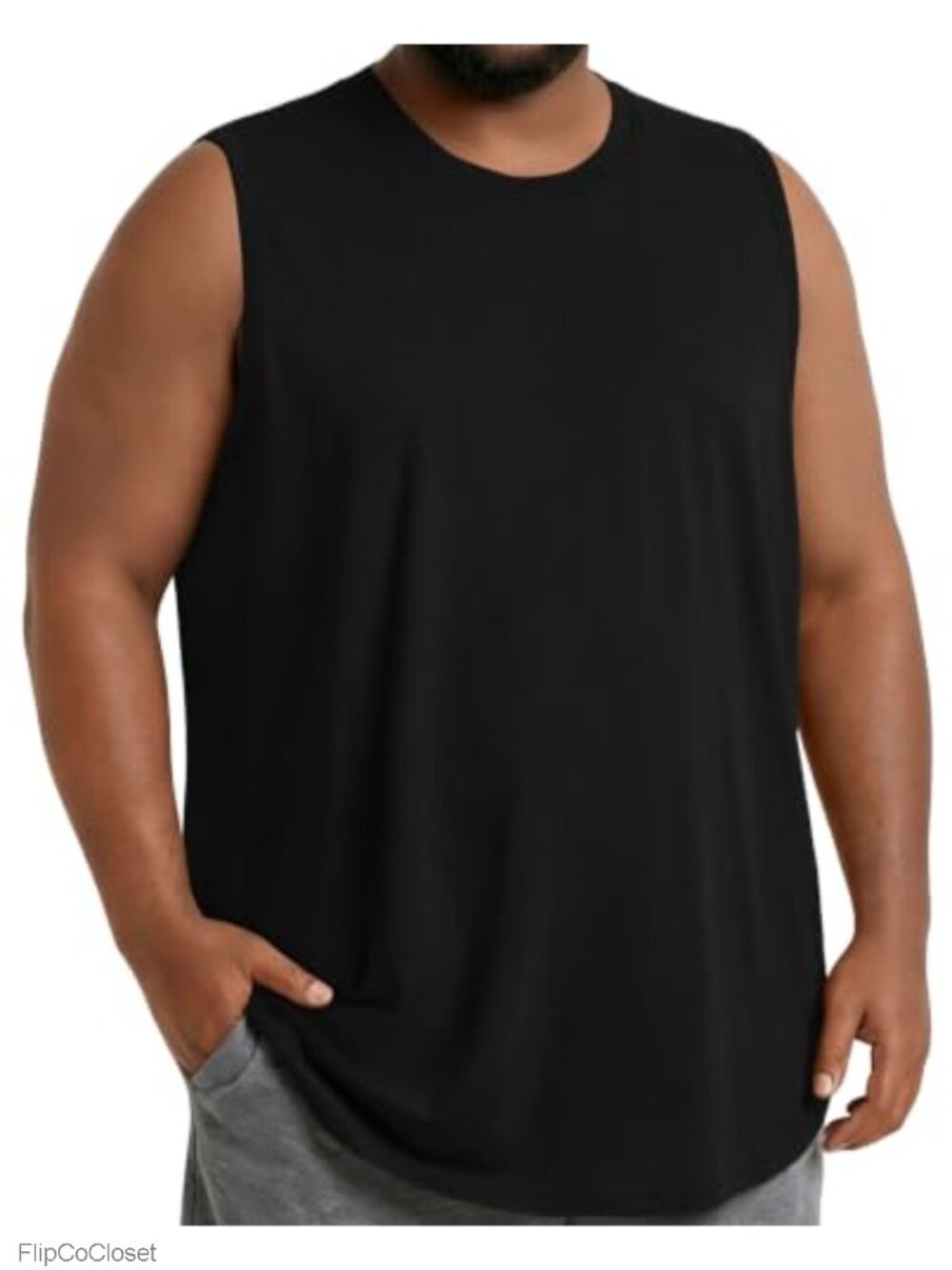 Men's Big & Tall Sleeveless Tank Top Crew Neck Boxy Fit Extended Hem